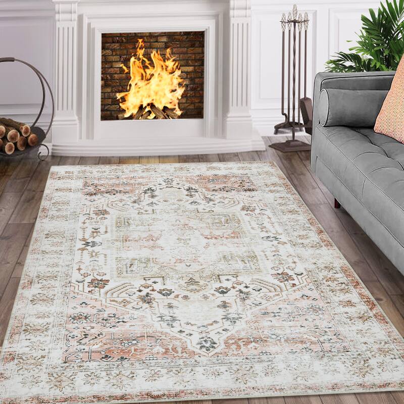 Large Washable Rug Floral Print Carpet 9x12 Feet - 9X12FT