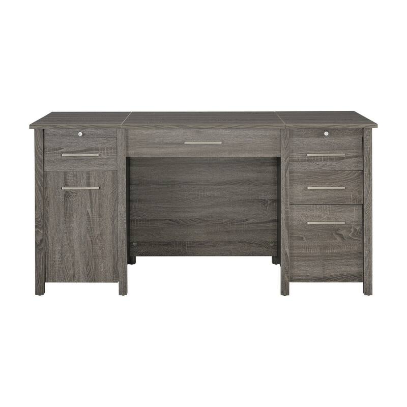 Wim 60 Inch 4 Drawer Lift Top Office Desk, 2 Pull Out Trays, Weathered Gray