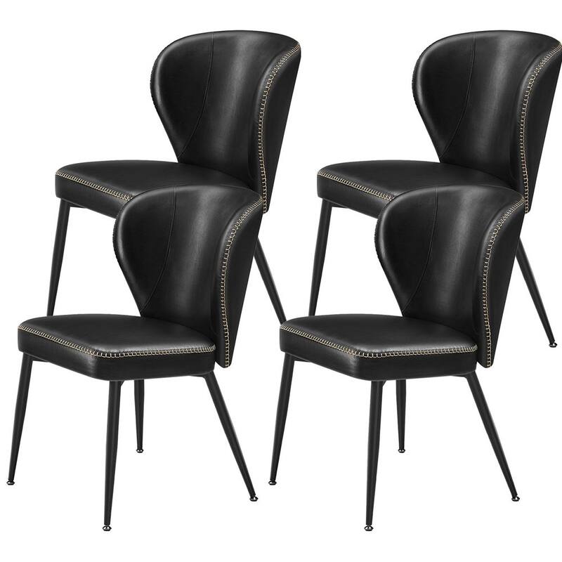 Modern Dining Chairs with Steel Frame and Synthetic Leather Padded Seat - Set of 4 - Ink-Black