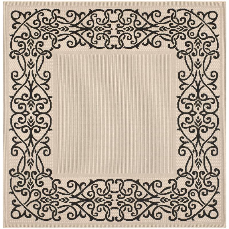 SAFAVIEH Courtyard Marylou Waterproof Patio Backyard Rug - 6'7" x 6'7" Square - Sand/Black