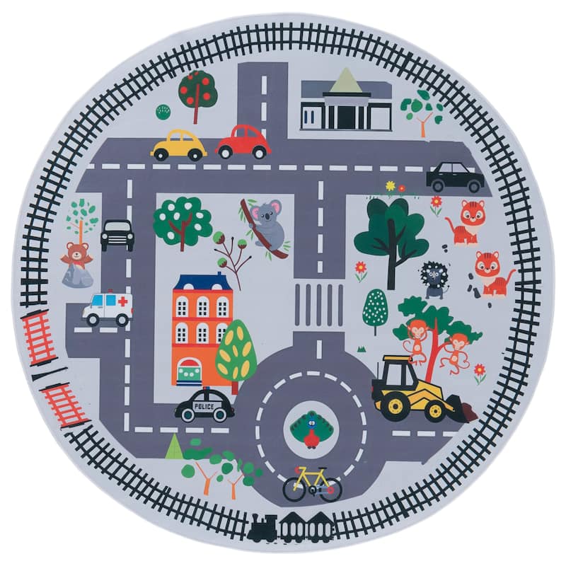 SAFAVIEH Tacoma Kids Eltje Kids & Tween Rug - 5' Round - Ivory/Grey