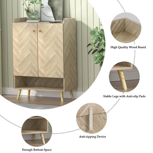 LITTLE TREE 6-Tier 2-Door Shoe Cabinet With Solid Wood Legs
