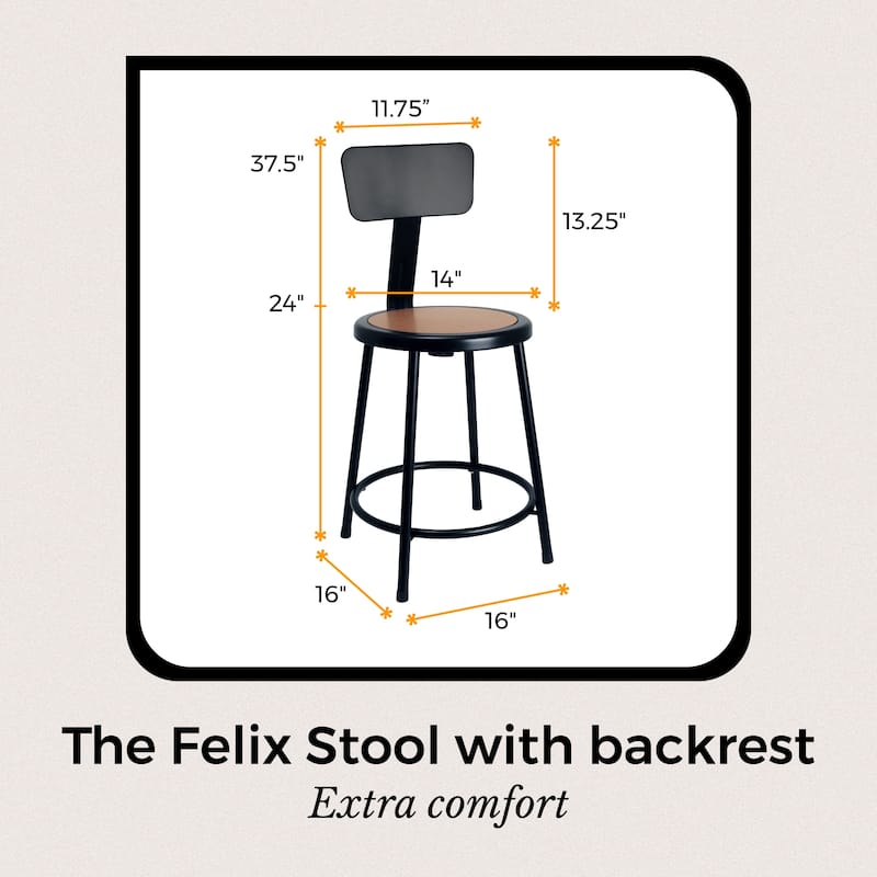 Hampden Furnishings Felix Collection Steel Stool with Backrest, AssemblyReady