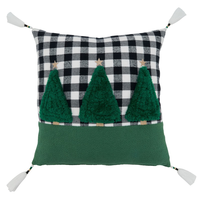 Trees Design Plaid Pillow