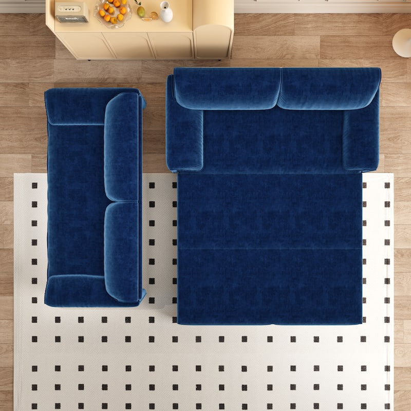 66" Queen Velvet Pull Out Sofa Bed w/ Side Storage Multi-Functional Loveseat Bed for Living Room Office - Blue