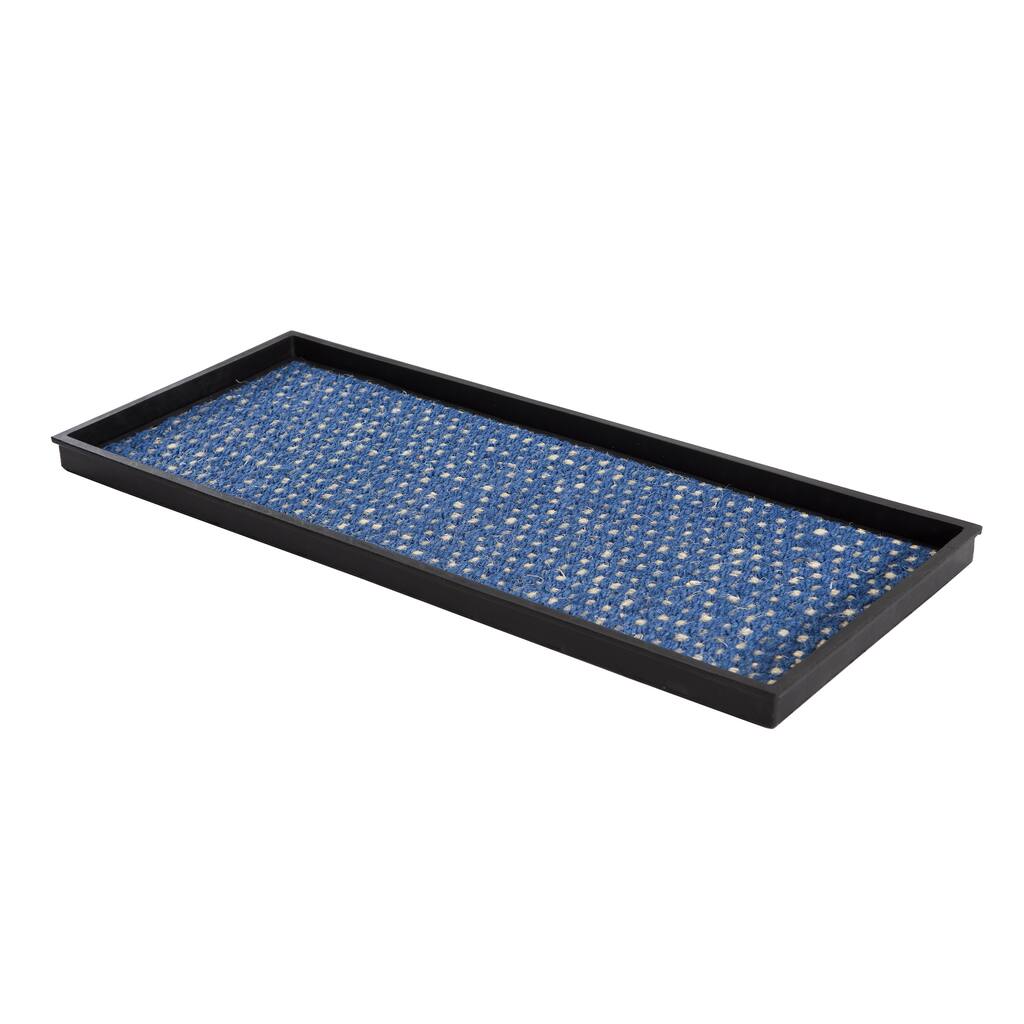 Natural and Recycled Rubber Boot Tray with Blue and Ivory Coir Insert