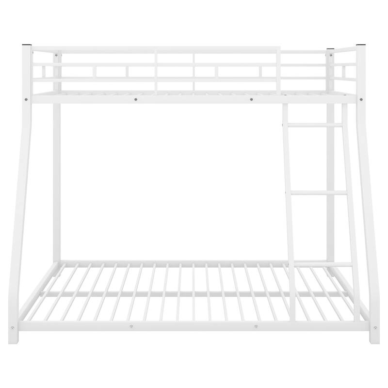 Twin over Full Bunk Bed, Floor Metal Bunk Bed with Full-Length Guardrail and Ladder, Metal Bed Frame, No Boxing Spring Needed