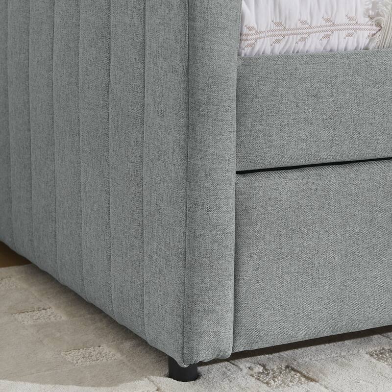 Vertical Stripes Daybed with Trundle Upholstered Sofa Bed