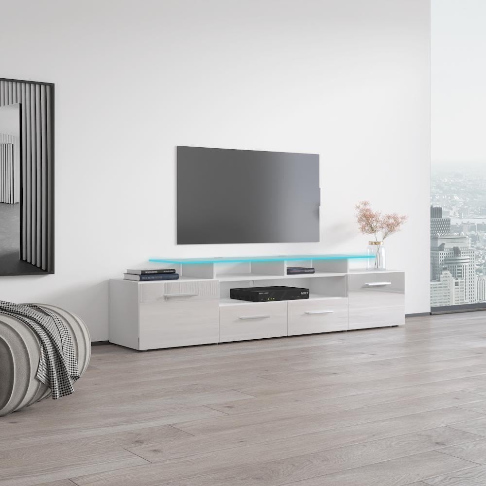 Evora Modern TV Stand with LED Light System Walnut White