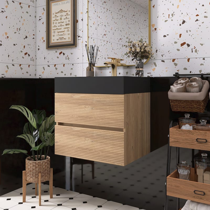 Wall Mounted Bathroom Vanity with Solid Surface Sink and Soft Drawers