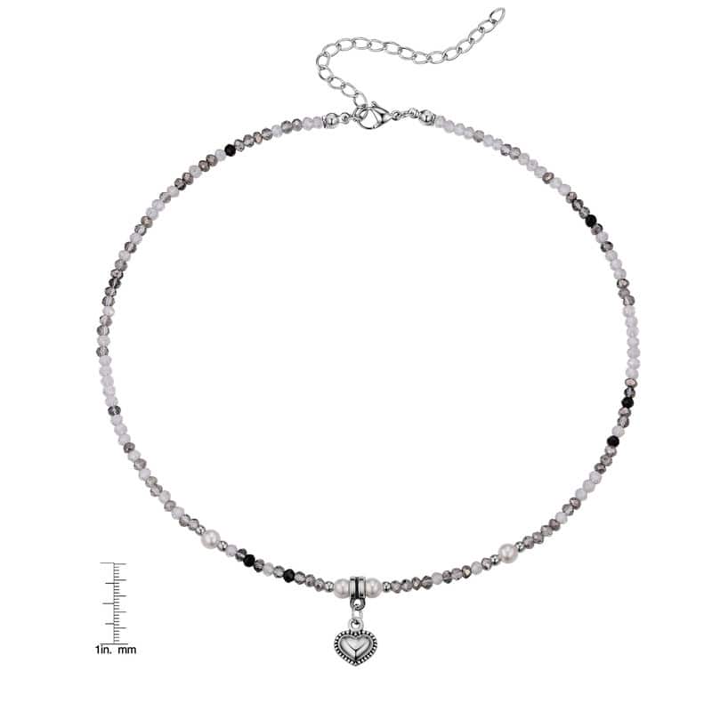 Victoria Townsend Silver Plated Heart Pendant & Gray Bead Necklace