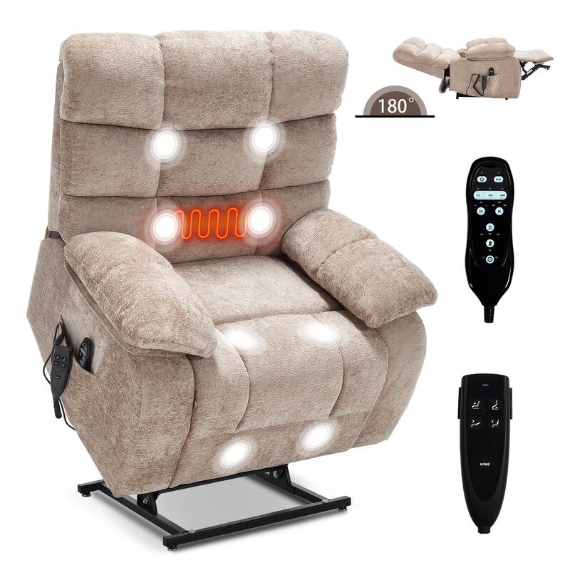 Oversized Power Lift Recliner with Dual Motors, Heat & Massage, Infinite Recline (350LBS Capacity), Remote Control