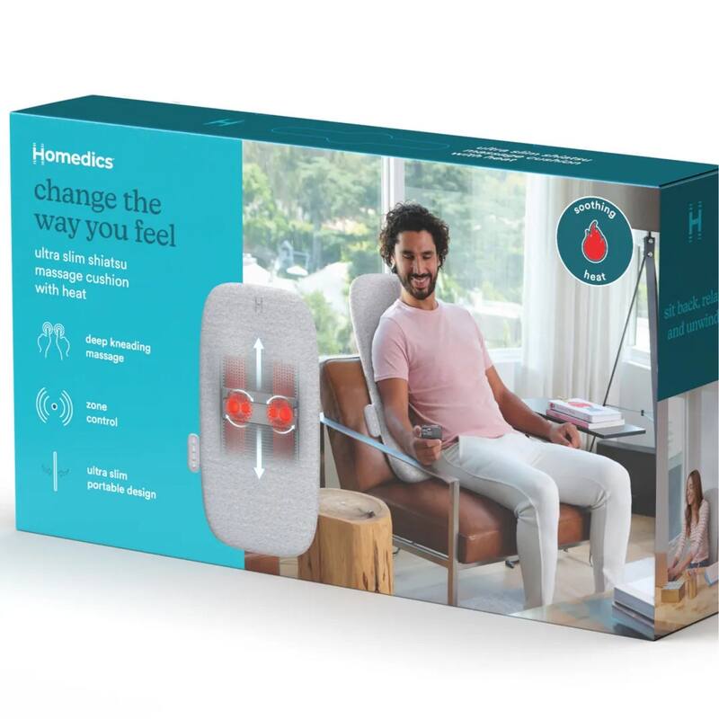 Homedics Ultra Slim Shiatsu Massage Cushion with Heat - Deep‑Kneading Shiatsu • Zone Control • Lightweight & Portable - N/A