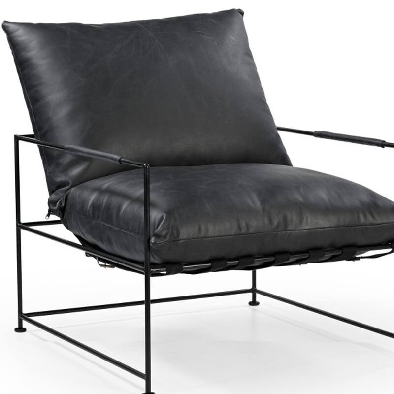 HomeRoots 28" Black Genuine Leather Distressed Arm Chair - 28' X '32.5' X '30