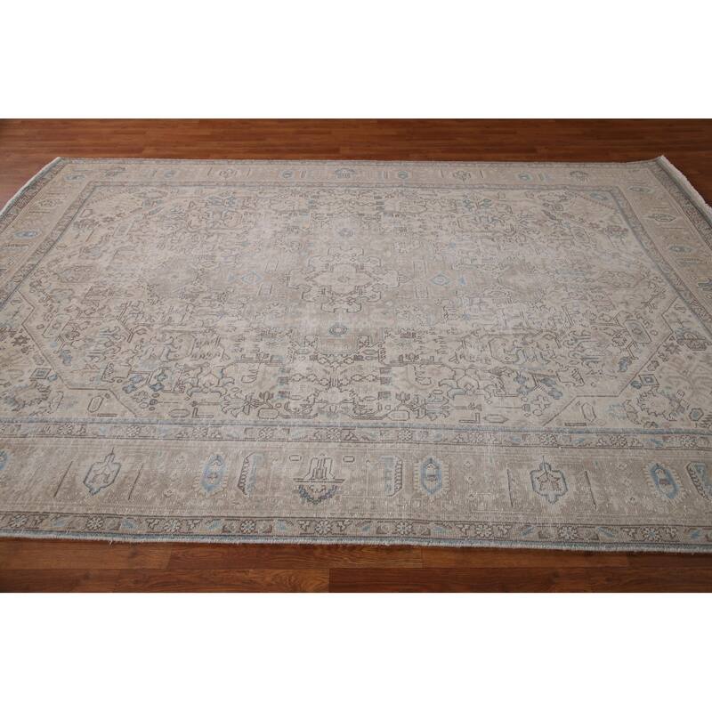 Handmade Vintage Distressed Tabriz Persian Rug Handmade Wool Carpet - 6'7" x 9'7"