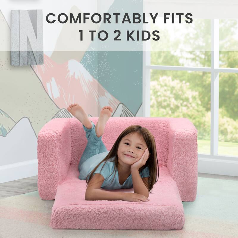Cozee Flip-Out Sherpa 2-in-1 Convertible Chair to Lounger for Kids