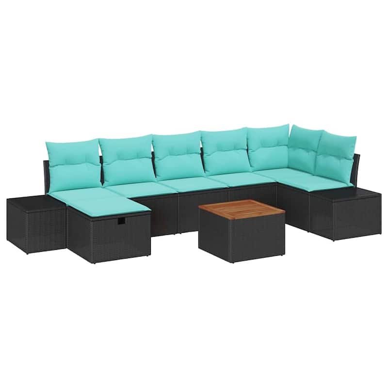 vidaXL 8 Piece Garden Sofa Set with Cushions Black Poly Rattan - 125.6×60.6×27.2