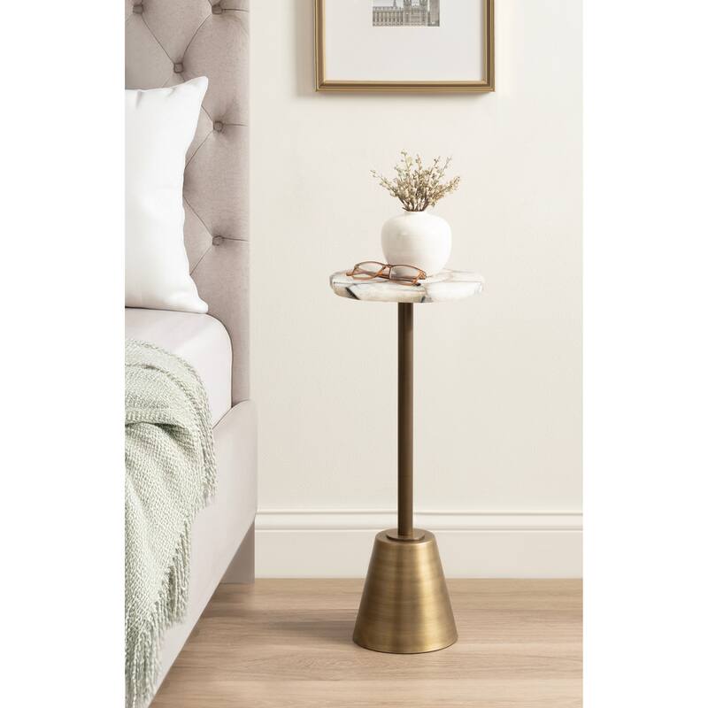Kate and Laurel Tira Wavy Organic Stone and Metal Table - 10x10x24