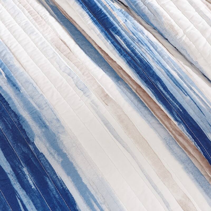 Rossetta 6-Piece Serene and Tranquil Watercolor Striped Printed Full/Queen Quilt Set with Throw Pillows