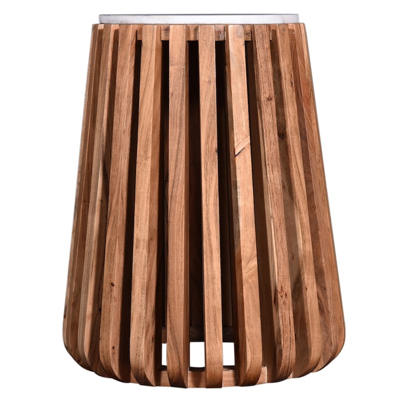 Brixton White Marble Wood End Table