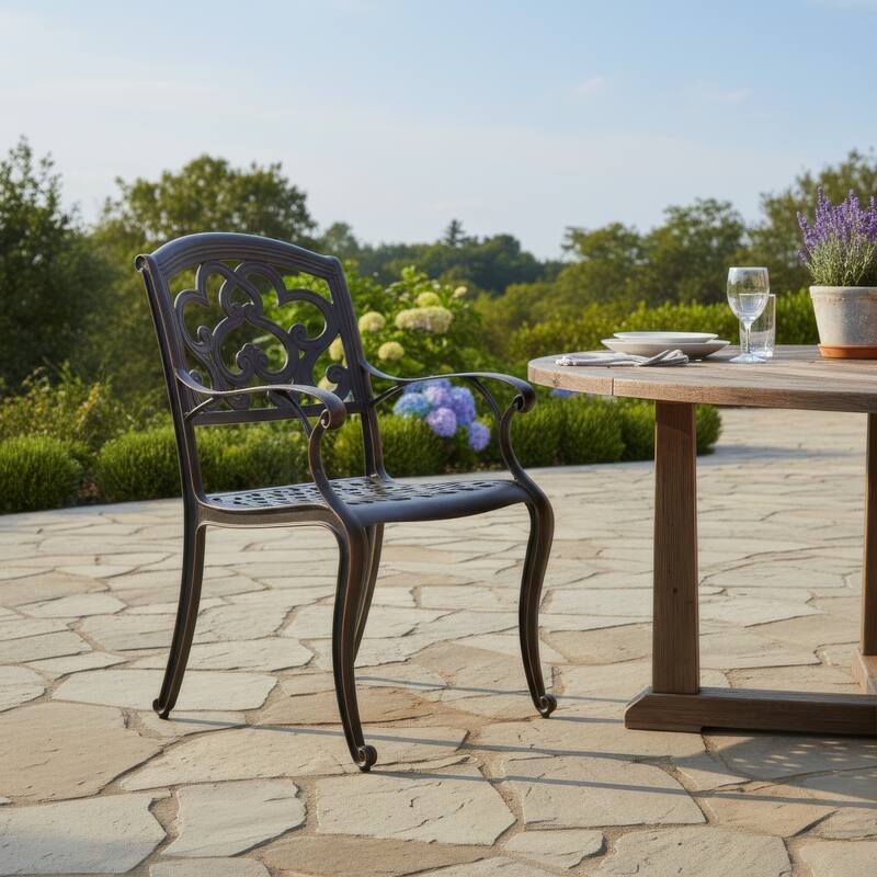 Serb Outdoor Dining Patio Chair Set of 2, Handcrafted Metal Copper Patina