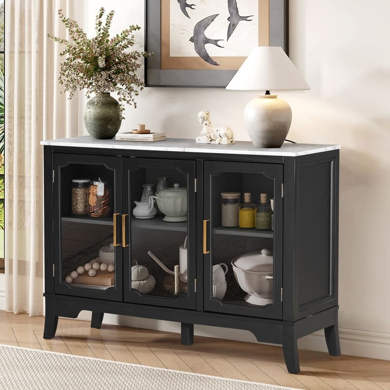 3-Doors Storage Cabinet with Large Storage Space for Living Room and Dining Room Storage