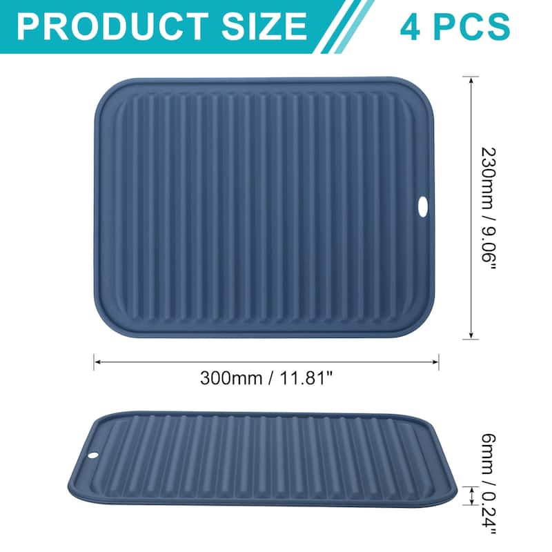 4 Pack Silicone Dish Drying Mat, 9"x12" Trivets for Hot Pots and Pans - Navy Blue