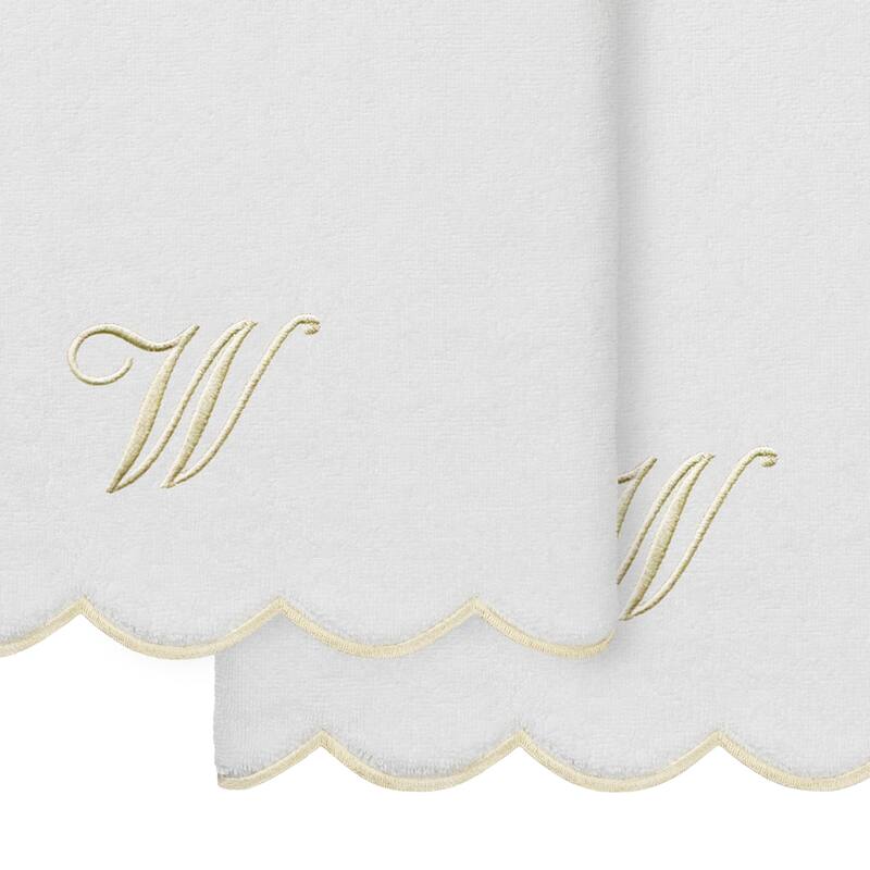 Authentic Hotel and Spa 100% Turkish Cotton Beige ADORNIA Scallop Personalized 2 Piece Bath Towel Set - 2 Bath Towels