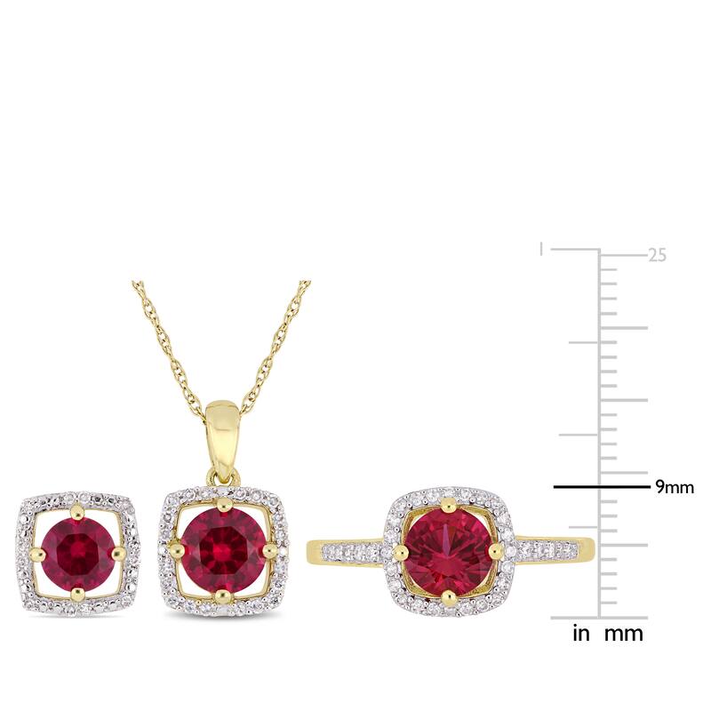 Miadora 10k Yellow Gold Created Ruby and 1/3ct TDW Diamond Floating Halo Jewelry Set