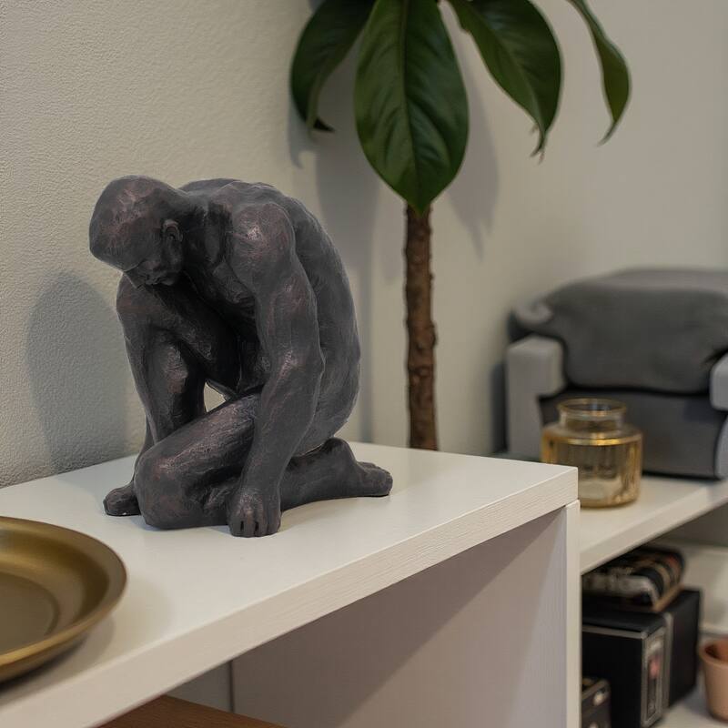 Kneeling Figurative Statue - 16", Black - 15" x 12.25" x 15"