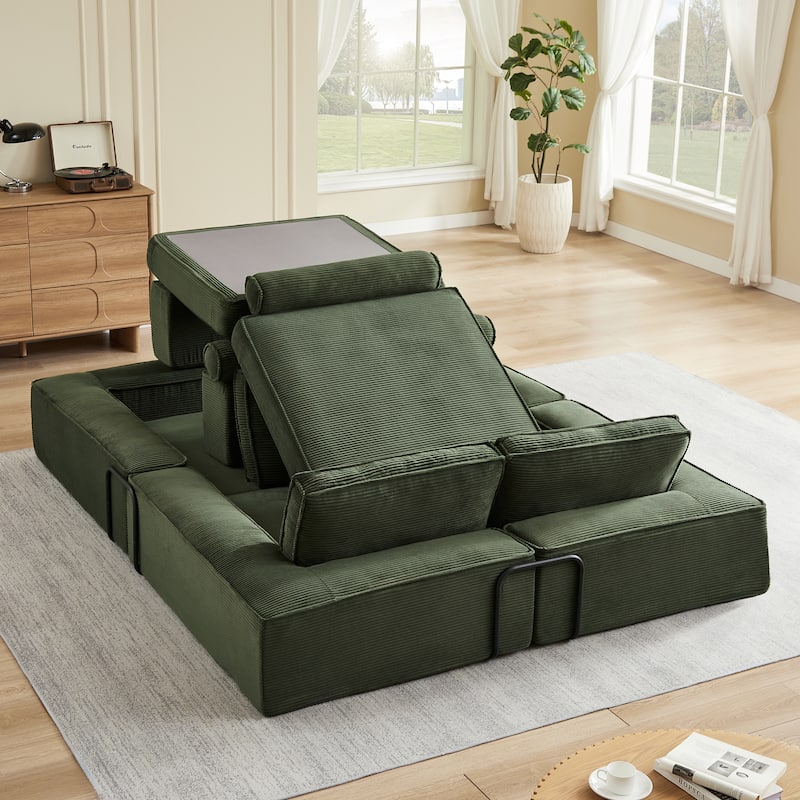 Foldable Floor Sofa Modular Play Couch, Toddler Couch for Playroom, Toddler Corduroy Sofa with Convertible Foam Cushion