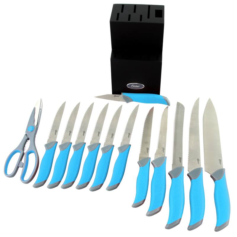 Graham 14 Piece Stainless Steel Knife Set in Blue with Wood Block
