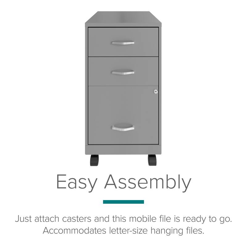 Space Solutions 18" Deep 3 Drawer Mobile Metal Cabinet, Arctic Silver