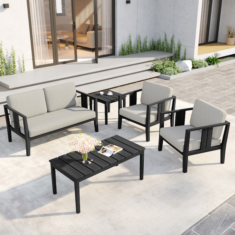 5-Piece Patio Furniture Solid Teak Outdoor Conversation Set