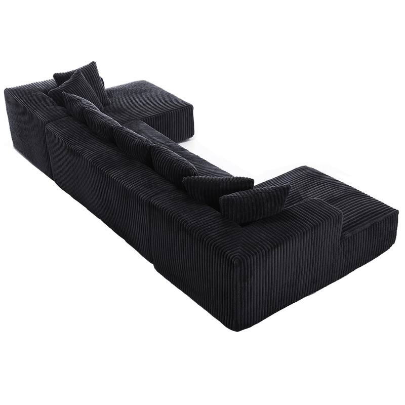 131" Corduroy U-Shaped Modular Sectional Sofa with Chaise Lounge and 8 Throw Pillows