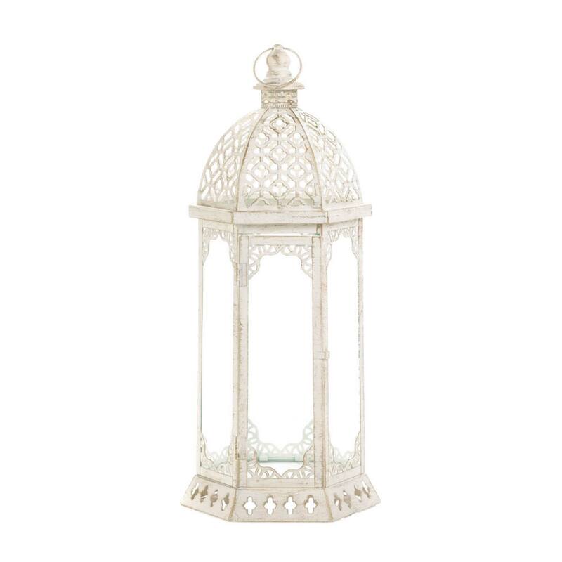 Distressed Vintage Style Large Candle Lantern - 19.75" - White