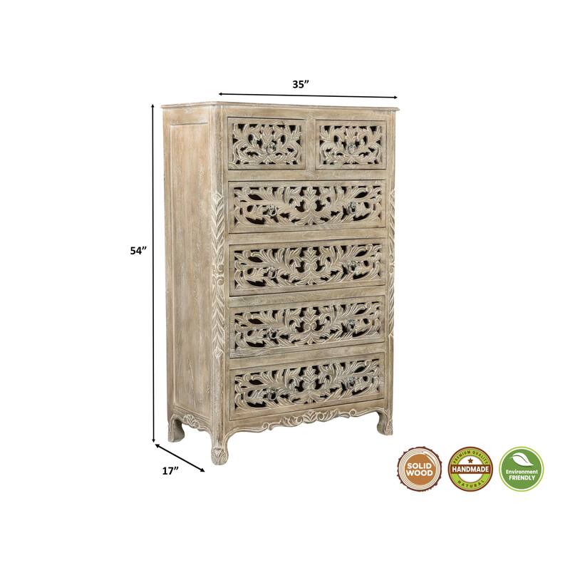 Florence Floral Carved Wood 6-Drawer Chest