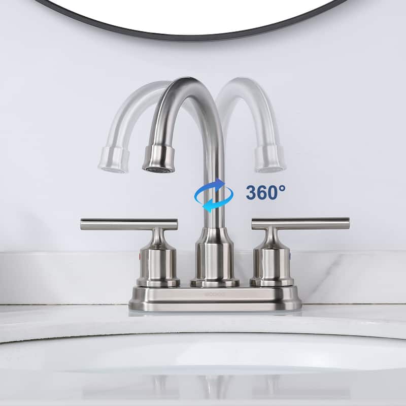 WOWOW 4 in. Centerset Double Handle Bathroom Faucet with Drain Kit Included