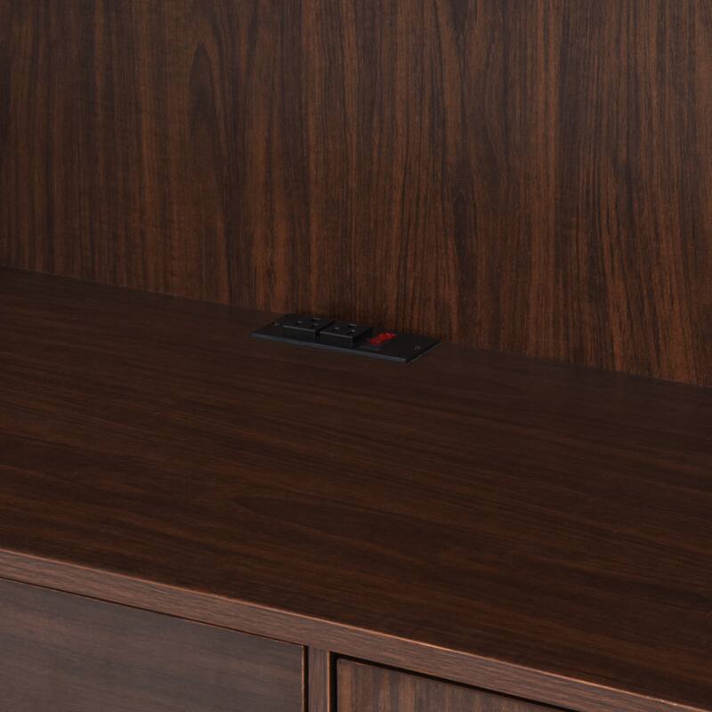 Modern Storage Cabinet with Two Drawers, Reeded Glass Doors and Microwave Stand