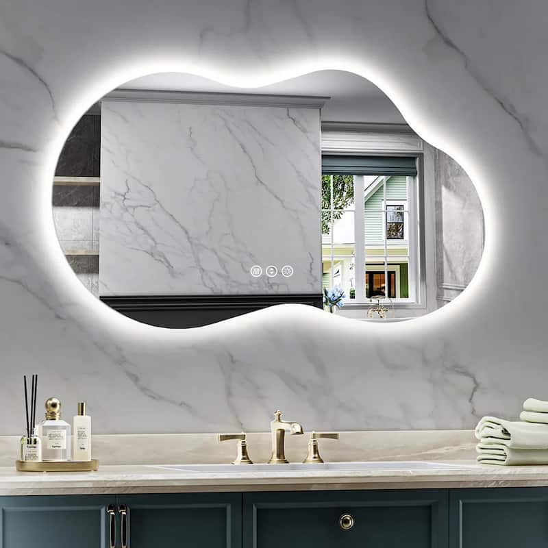 Irregular LED Anti-fog Tempered Glass Wall Bathroom Vanity Mirror, ETL Certified, 3-Year Warranty - 48x27