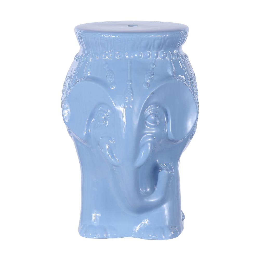 Lucky 18.5" Modern Bohemian Elephant Ceramic Garden Stool, by JONATHAN Y