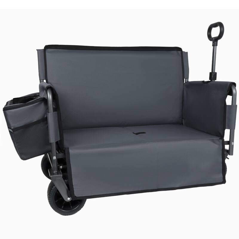 3-in-1 Folding Wagon Cart with Bench Seat, patent protection- Includes 1 ice pack, 500lbs Heavy-Duty Utility Wagon