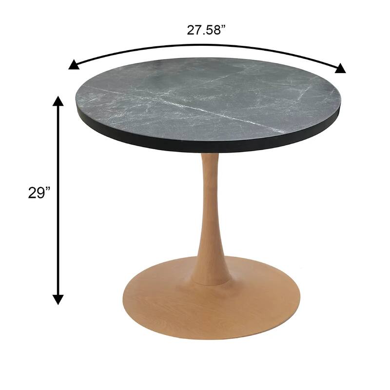 Bristol 27" Round Dining Table with MDF Top and Natural Wood Steel Pedestal Base for Modern Kitchen and Dining Room