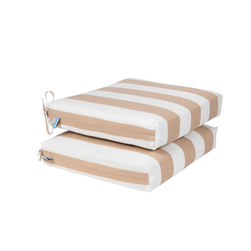 Island Retreat All-Weather Outdoor Striped Seat Cushion (Set of 2) - Champagne/White Stripe