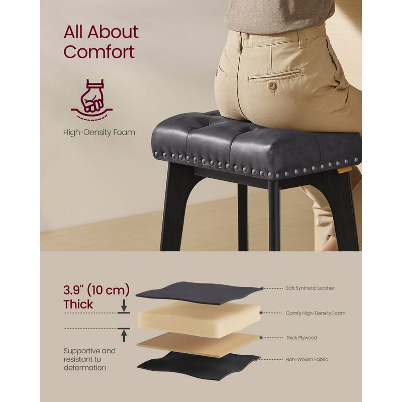 Set of 2 Counter Height Bar Stools Modern Kitchen Barstools with Backrest Perfect for Island or Counter - 12.6"D x 17.3"W x 26"H