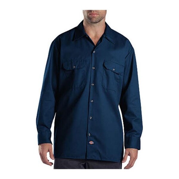 Shop Men S Dickies Long Sleeve Work Shirt Tall Dark Navy On Sale