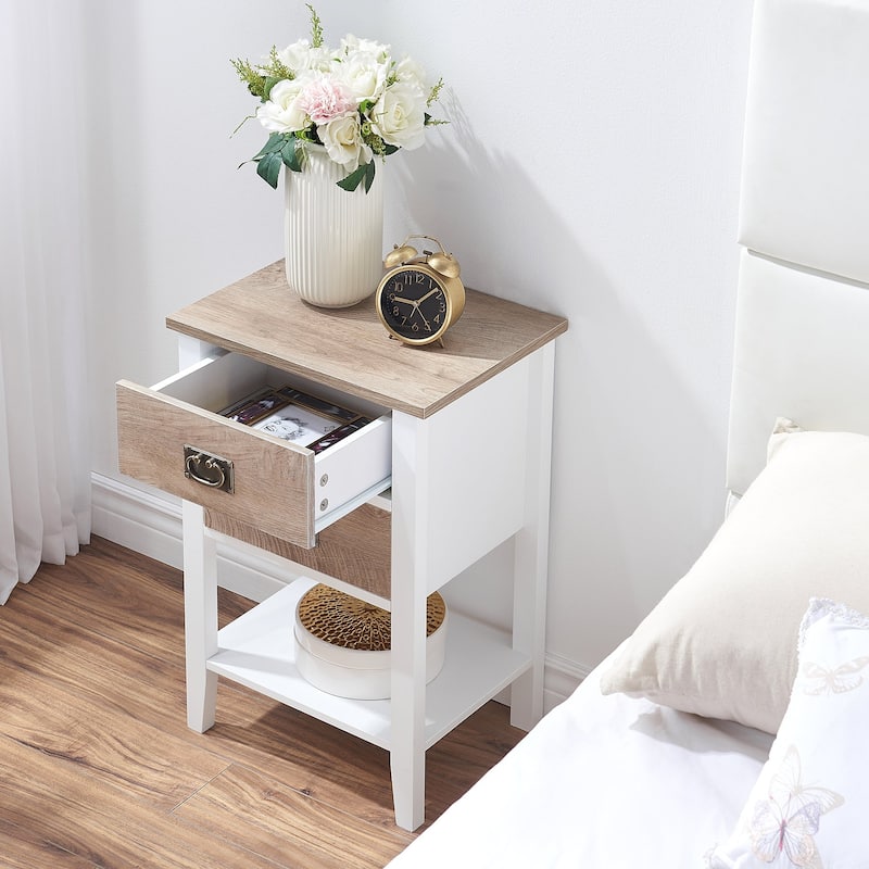 Javlergo Wood Nightstand with 2-Drawer and Storage Shelf, Set of 2