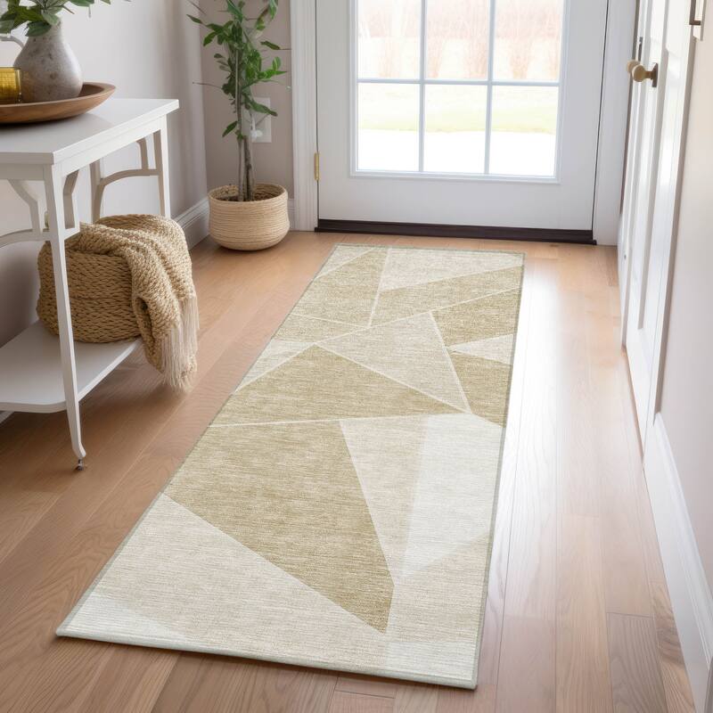 Machine Washable Indoor/ Outdoor Chantille Contemporary Mosaic Rug - Beige - 2'3" x 7'6"