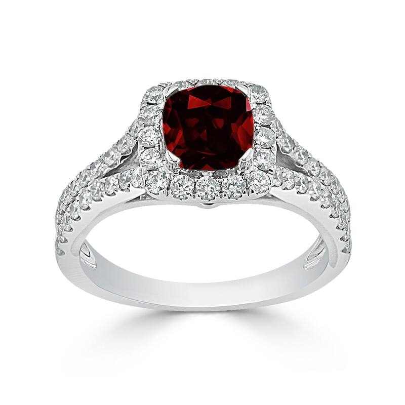 Auriya 9/10ct Cushion-cut Garnet Halo Diamond Engagement Ring 5/8ctw 14k Gold