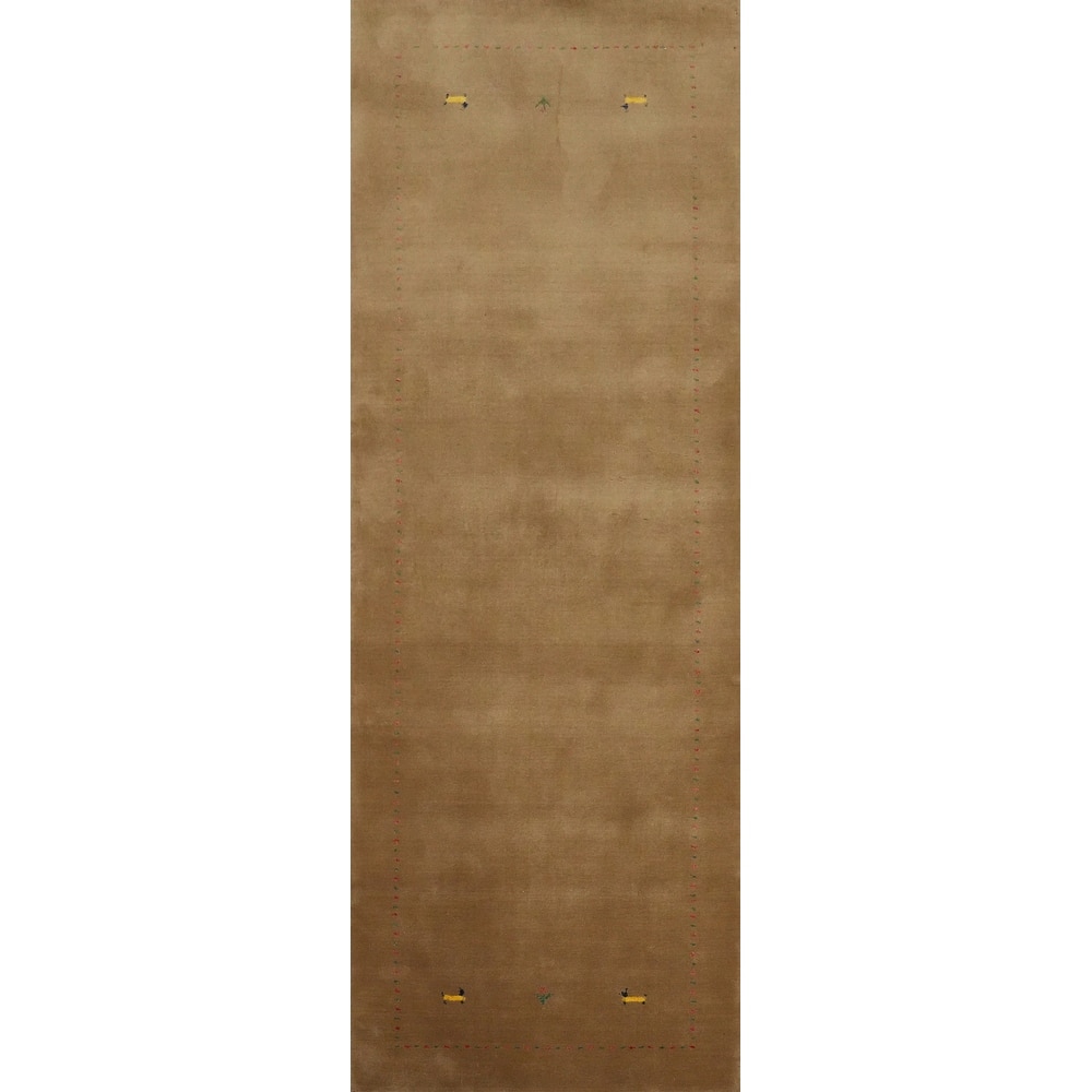 Hand Knotted Oriental 100% Wool Carpet Tribal Animal Pictorial Brown Gabbeh Runner Rug - 8' 2'' X 2' 6''